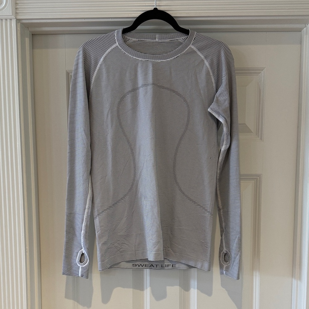 lululemon athletica black/white striped Long Sleeve Top